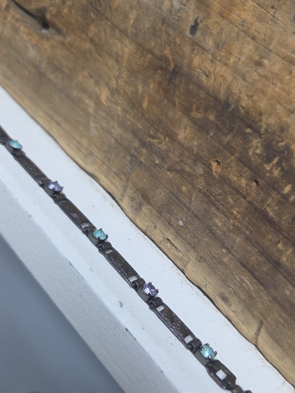 Vintage Gunmetal With Purple And Green Rhinestones Bracelet